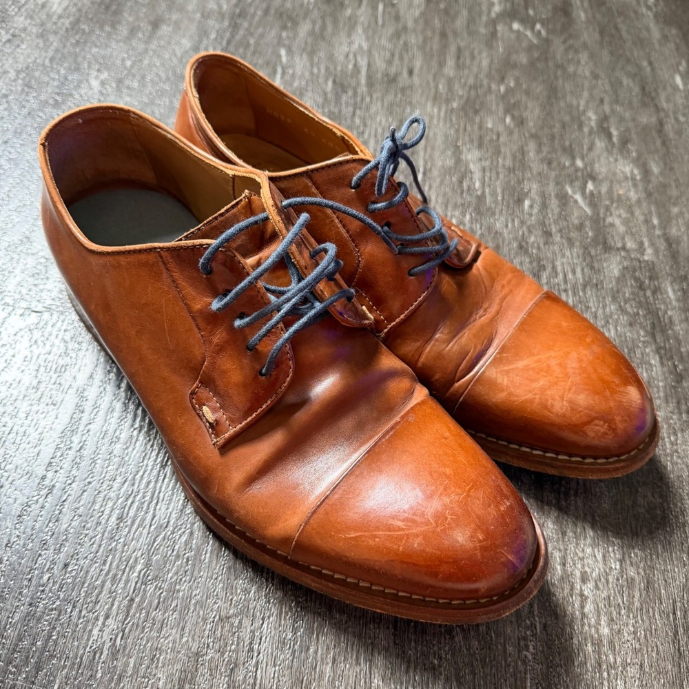 Paul Smith PS Derby Shoes Men 6.5 UK Tan Leather Cap Toe Made in Italy Brown
